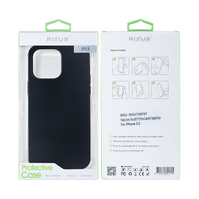 Rixus For iPhone 13 Soft TPU Phone Case With MagSafe Black