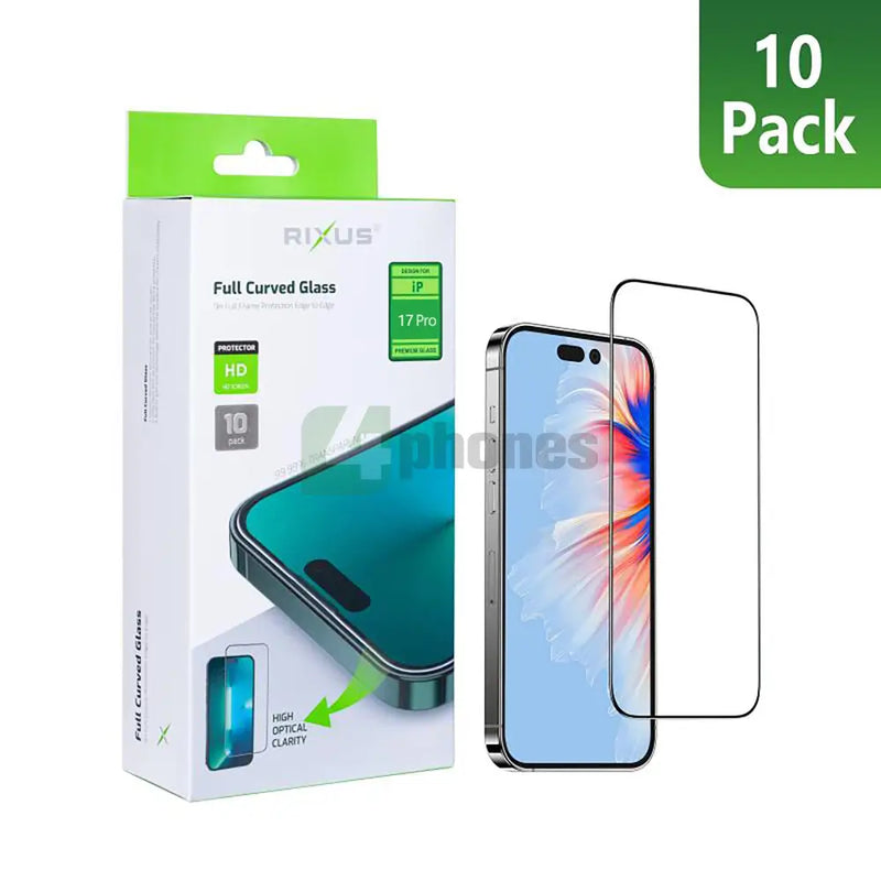 Rixus Clear HD Full Curved Edge Tempered Glass For Apple iPhone 17 Pro (10-Pack) Screenprotector