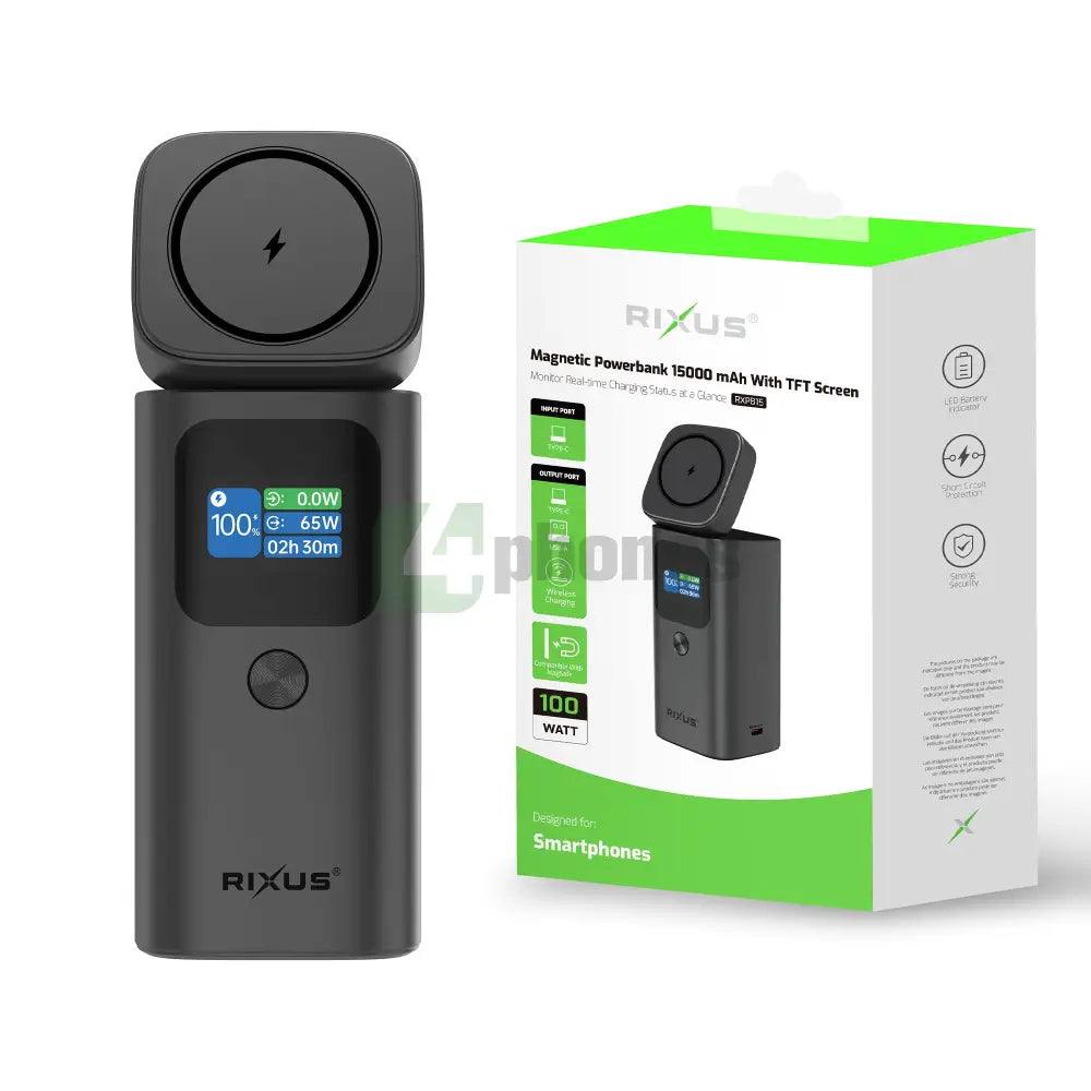 Rixus RXPB15 Magnetic Powerbank With TFT Screen 15.000mAh 100W Dark grey Powerbank