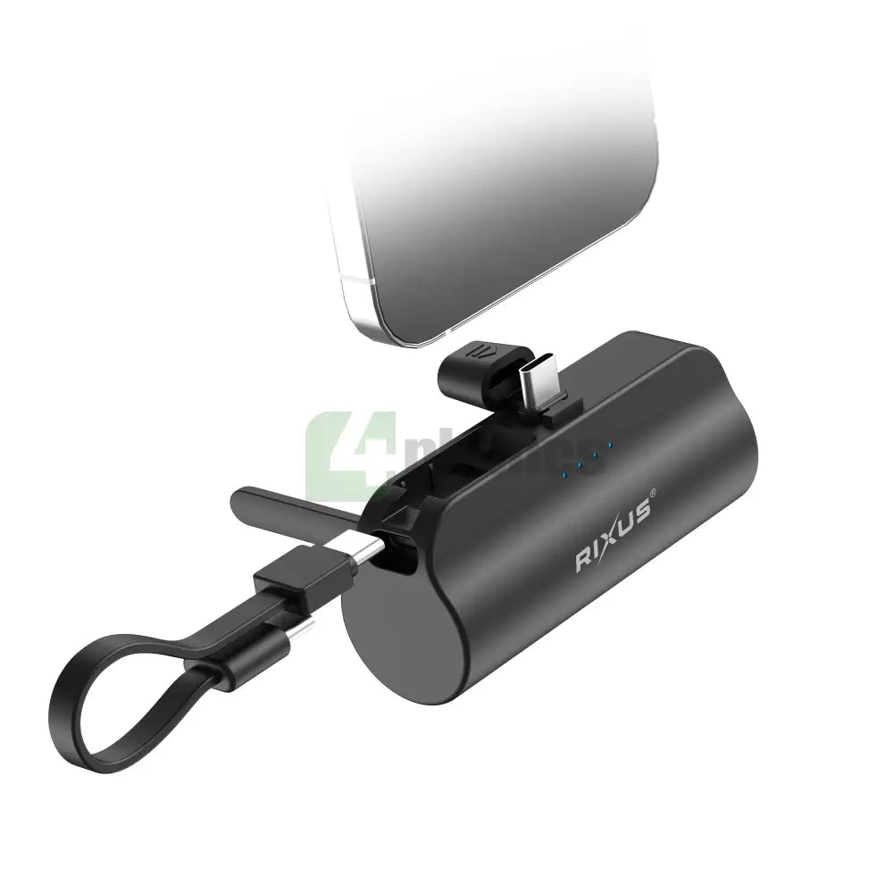 Rixus RXPB98B Mini Click-On Powerbank USB-C 5000mAh Black Powerbank