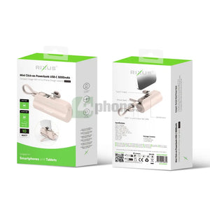 Rixus RXPB98P Mini Click-On Powerbank USB-C 5000mAh Pink Powerbank